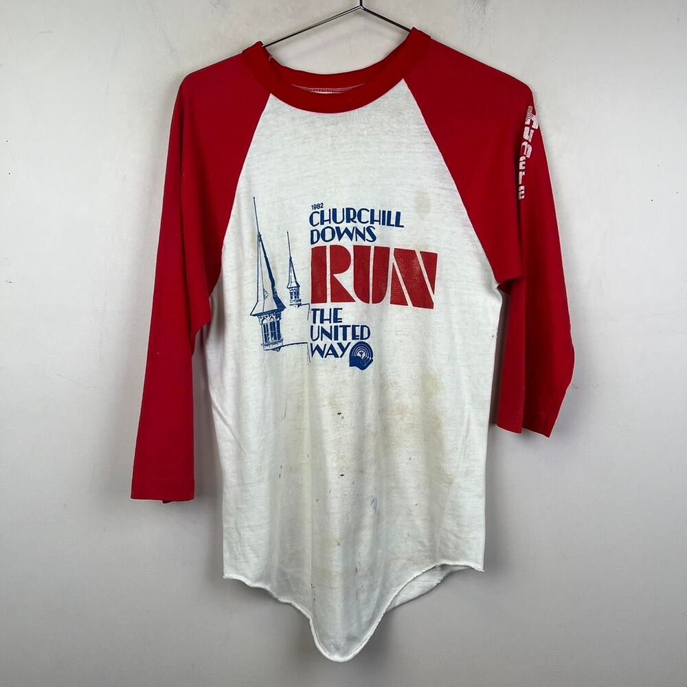 Vintage 1982 Churchill Downs Run 3/4 Sleeve Raglan Tee Shirt Size Medium